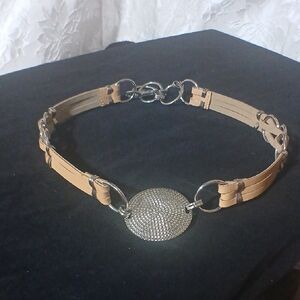 Tan and Silver Belt with Circular Accent